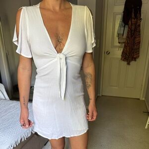 Elegant White Tie-Front Dress